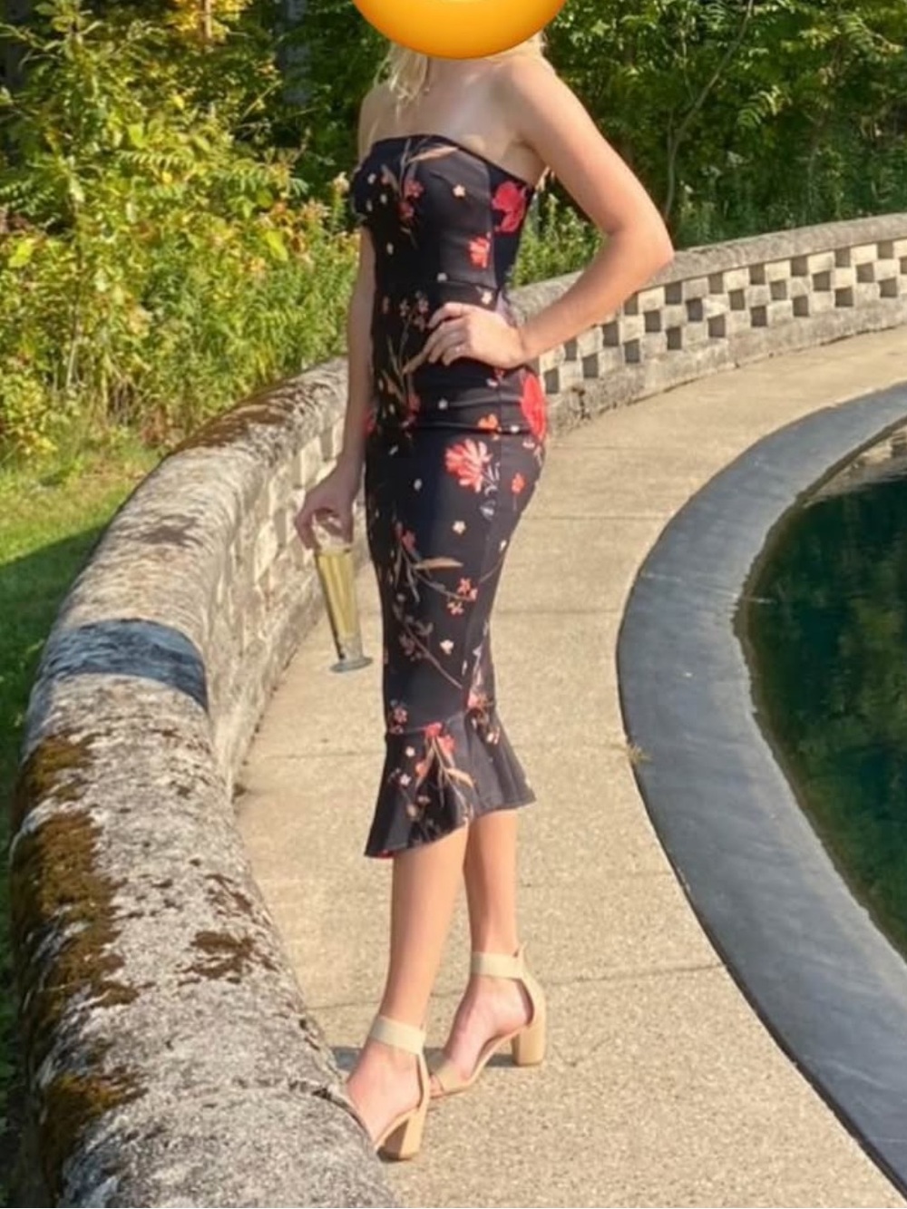 ASOS Strapless Floral Midi Dress in Black (also worn maternity - last picture)